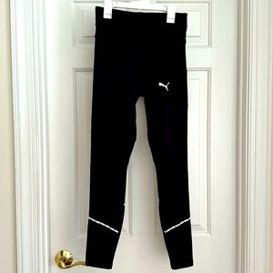 Puma Athletic Legging Size S Black White Brand Logo Jogging Workout Pants